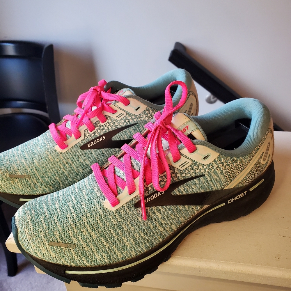 Brooks Ghost 14 Women’s Size 8 Running Shoes Teal Pink Cushioned Athletic Sneake - Picture 2 of 6